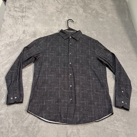 Bugatchi Shirt Mens Large Black OoohCotton Tech 8 Way Stretch Button Up Modern - Picture 1 of 9